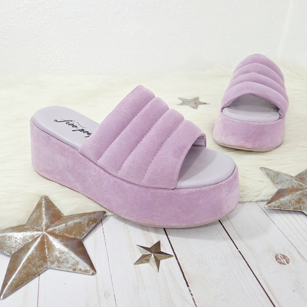 Free People Almost Paradise Flatform Sandals Orchid Purple Suede Pastel Size 37 - Picture 2 of 11